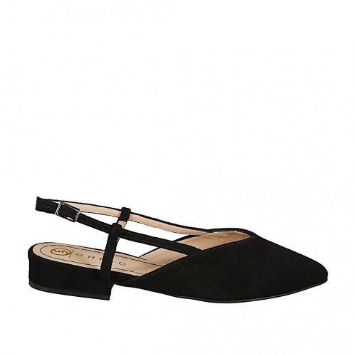 Woman's pointed slingback in plain black suede with heel 2 - Available sizes:  32, 33, 34, 35, 42, 43, 44, 45