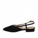 Slingback à bout pointu pour femmes en daim noir sans ornements et talon 2 - Pointures disponibles:  32, 33, 34, 35, 42, 43, 44, 45