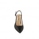 Woman's pointed slingback in plain black leather with heel 7 - Available sizes:  32, 33, 34, 35, 42, 43, 44, 45