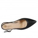 Zapato destalonado a punta para mujer sin adornos en piel de color negro con tacón 7 - Tallas disponibles:  32, 33, 34, 35, 42, 43, 44, 45