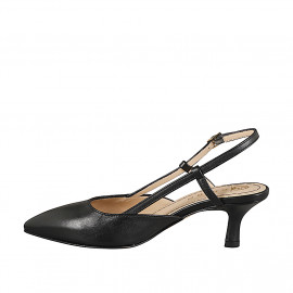 Zapato destalonado a punta para mujer sin adornos en piel de color negro con tacón 5 - Tallas disponibles:  32, 33, 34, 35, 42, 43, 44, 45 2