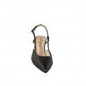 Slingback à bout pointu pour femmes en cuir noir sans ornements et talon 5 - Pointures disponibles:  32, 33, 34, 35, 42, 43, 44, 45