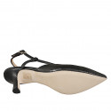 Woman's pointed slingback in plain black leather with heel 5 - Available sizes:  32, 33, 34, 35, 42, 43, 44, 45