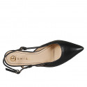 Slingback à bout pointu pour femmes en cuir noir sans ornements et talon 5 - Pointures disponibles:  32, 33, 34, 35, 42, 43, 44, 45