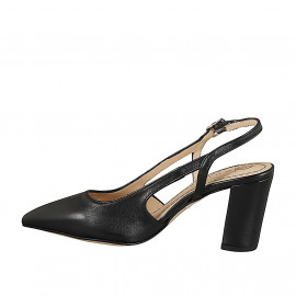 Slingback à bout pointu pour femmes en cuir noir sans ornements et talon bottier 7 - Pointures disponibles:  32, 33, 34, 35, 42, 43, 44, 45 2