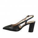 Slingback à bout pointu pour femmes en cuir noir sans ornements et talon bottier 7 - Pointures disponibles:  32, 33, 34, 35, 42, 43, 44, 45