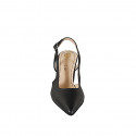 Slingback a punta senza ornamenti da donna in pelle nera con tacco largo 7 - Misure disponibili: 32, 33, 34, 35, 42, 43, 44, 45