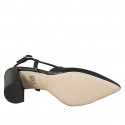 Slingback a punta senza ornamenti da donna in pelle nera con tacco largo 7 - Misure disponibili: 32, 33, 34, 35, 42, 43, 44, 45