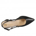 Slingback a punta senza ornamenti da donna in pelle nera con tacco largo 7 - Misure disponibili: 32, 33, 34, 35, 42, 43, 44, 45