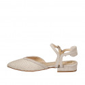 Slingback a punta da donna in pelle intrecciata avorio e profili in camoscio taupe tacco 2 - Misure disponibili: 32, 33, 34, 35, 42, 43, 44, 45