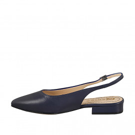 Slingback a punta senza ornamenti da donna in pelle blu con tacco 2 - Misure disponibili: 32, 33, 34, 42, 43, 44, 45 2
