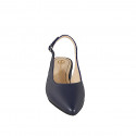 Woman's pointed slingback in plain dark blue leather with heel 2 - Available sizes:  32, 33, 34, 42, 43, 44, 45