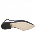 Slingback à bout pointu pour femmes en cuir bleu foncé sans ornements et talon 2 - Pointures disponibles:  32, 33, 34, 42, 43, 44, 45