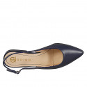 Slingback à bout pointu pour femmes en cuir bleu foncé sans ornements et talon 2 - Pointures disponibles:  32, 33, 34, 42, 43, 44, 45