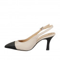 Woman’s pointy slingback in beige leather, captoe and heel in black leather with heel 7 - Available sizes:  32, 33, 34, 35, 42, 43, 44, 45