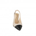 Slingback à bout pointu pour femmes en cuir beige avec bout droit et talon en cuir nuoir et talon 7 - Pointures disponibles:  32, 33, 34, 35, 42, 43, 44, 45