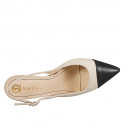 Slingback a punta para mujer en piel color beis y con puntera y tacón en piel de color negro con tacon 7 - Tallas disponibles:  32, 33, 34, 35, 42, 43, 44, 45