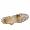 Decolté da donna con plantare estraibile e cinturino, in pelle stampata e camoscio beige con zeppa 6 - Misure disponibili: 31, 32, 33, 34, 42, 43, 44, 45, 46