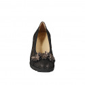 Escarpin pour femmes avec semelle amovibleet dècoration de fleur en daim perforé lamé noir avec talon compensé 6 - Pointures disponibles:  31, 32, 33, 34, 42, 43, 44, 45, 46