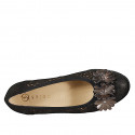 Escarpin pour femmes avec semelle amovibleet dècoration de fleur en daim perforé lamé noir avec talon compensé 6 - Pointures disponibles:  31, 32, 33, 34, 42, 43, 44, 45, 46