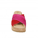 Sabot da donna con plantare in memory foam e fasce incrociate in camoscio rosso e fucsia, plateau e zeppa in sughero 7 - Misure disponibili: 32, 33, 34