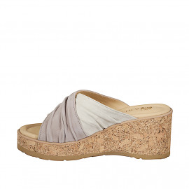 Ouvert mules pour femmes avec semelle intérieure en mousse à mémoire de forme, en daim gris et glace, talon compensé haut 7 - Pointures disponibles:  32, 33, 34 2