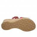 Sabot da donna con plantare in memory foam, cinturini regolabili e fiore in camoscio rosso, plateau e zeppa 7 - Misure disponibili: 32, 33, 34