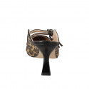 Sabot a punta da donna con doppio cinturino in camoscio con stampa maculata e profili in pelle nera con tacco 7 - Misure disponibili: 31, 32, 33, 34, 35, 42, 43, 44, 45
