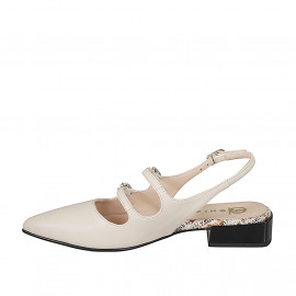 Zapato destalonado a punta modelo Mary Jane con doble cinturón en piel de color beis claro y con tacón 3 - Tallas disponibles:  32, 33, 34, 35, 42, 43, 44, 45, 46 2