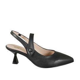 Slingback à bout pointu style Mary Jane avec bouton pour femmes en cuir noir et talon évasé 6 - Pointures disponibles:  32, 33, 34, 35, 42, 43, 44, 45, 46
