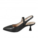 Woman's pointy Mary Jane Slingback with button in black leather with flared heel 6 - Available sizes:  32, 33, 34, 35, 42, 43, 44, 45, 46