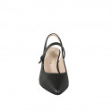 Slingback à bout pointu style Mary Jane avec bouton pour femmes en cuir noir et talon évasé 6 - Pointures disponibles:  32, 33, 34, 35, 42, 43, 44, 45, 46