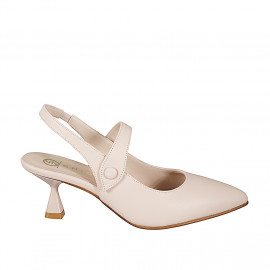 Woman's pointy Mary Jane Slingback with button in nude leather with flared heel 5 - Available sizes:  32, 33, 34, 35, 42, 43, 44, 45, 46