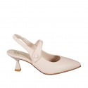 Woman's pointy Mary Jane Slingback with button in nude leather with flared heel 6 - Available sizes:  32, 33, 34, 35, 42, 43, 44, 45, 46