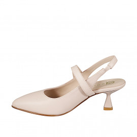 Zapato destalonado a punta estilo Mary Jane con botón para mujer en piel de color nude y con tacón acampanado 5 - Tallas disponibles:  32, 33, 34, 35, 42, 43, 44, 45, 46 2