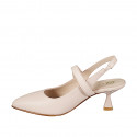 Woman's pointy Mary Jane Slingback with button in nude leather with flared heel 6 - Available sizes:  32, 33, 34, 35, 42, 43, 44, 45, 46