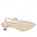 Woman's pointy Mary Jane Slingback with button in nude leather with flared heel 6 - Available sizes:  32, 33, 34, 35, 42, 43, 44, 45, 46
