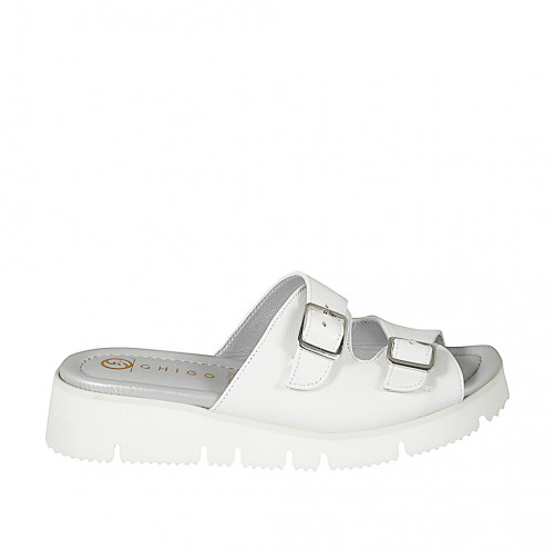 Sabot da donna con plantare in memory foam e due fasce regolabili con fibbie in pelle bianca e zeppa 3 - Misure disponibili: 32, 33, 34