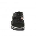 Woman's open mules with 2 bands with elastic and studs in black leather with a wedge heel 5 - Available sizes:  32, 33, 34, 42, 43, 44, 45, 46