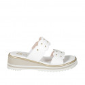 Woman's open mules with 2 bands with elastic and studs in white leather with a wedge heel 5 - Available sizes:  32, 33, 34, 42, 43, 44, 45, 46