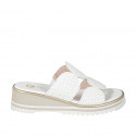 Woman's open mules with 2 bands with geometric design and elastic in white braided leather with wedge heel 5 - Available sizes:  32, 33, 34, 42, 43, 44, 45, 46