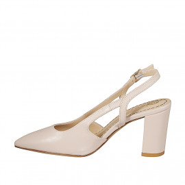 Zapato destalonado a punta para mujer sin adornos en piel de color nude con tacón ancho 7 - Tallas disponibles:  32, 33, 34, 35, 42, 43, 44, 45 2