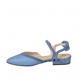 Zapato destalonado a punta para mujer en piel trenzada de color azul y bordes en gamuza azul con tacón 2 - Tallas disponibles:  32, 33, 34, 35, 42, 43, 44, 45 2