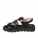 Sandalo da donna con 2 fibbie in pelle nera e zeppa 3 - Misure disponibili: 32, 33, 34, 35, 42, 43, 44, 45, 46