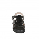 Woman's sandal with 2 buckles in black leather with wedge heel 3 - Available sizes:  32, 33, 34, 35, 42, 43, 44, 45, 46