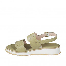 Sandalo da donna a 2 fasce con elastico e borchie in pelle verde con zeppa 3 - Misure disponibili: 32, 33, 34, 35, 42, 43, 44, 45, 46 2
