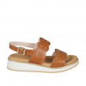 Sandalo da donna a 2 fasce con elastico e borchie in pelle cuoio con zeppa 3 - Misure disponibili: 32, 33, 34, 42, 43, 44, 45, 46