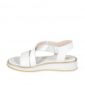 Sandales pour femmes avec élastique et fermeture en velcro en cuir blanc et argent, talon compensé 3 - Pointures disponibles:  32, 33, 34, 42, 43, 44, 45, 46