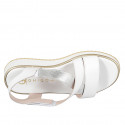 Sandalo da donna con elastico e chiusura a velcro in pelle bianca e argento e zeppa 3 - Misure disponibili: 32, 33, 34, 42, 43, 44, 45, 46