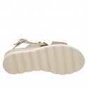 Woman's sandal with 2 bands and buckle in laminated platinum leather, wedge heel 4 - Available sizes:  32, 33, 34, 42, 43, 44, 45, 46